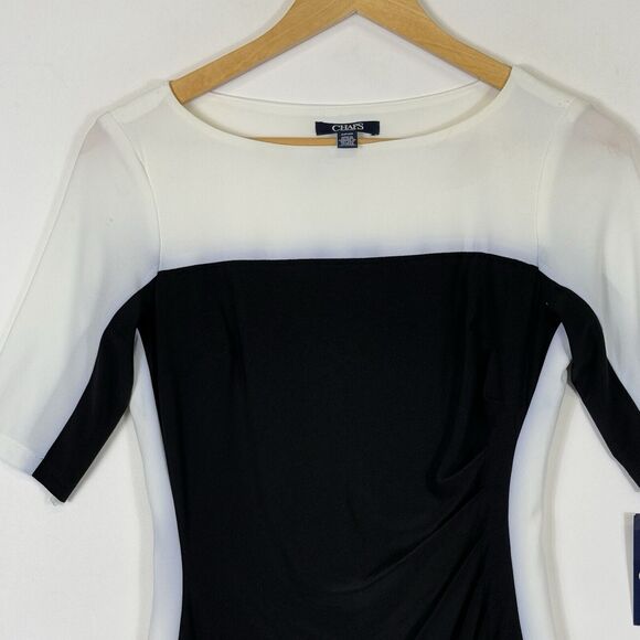 Chaps Ralph‎ Lauren Black Ivory Stretch Side Ruched Dress Women's Small NEW NWT - Picture 2 of 9